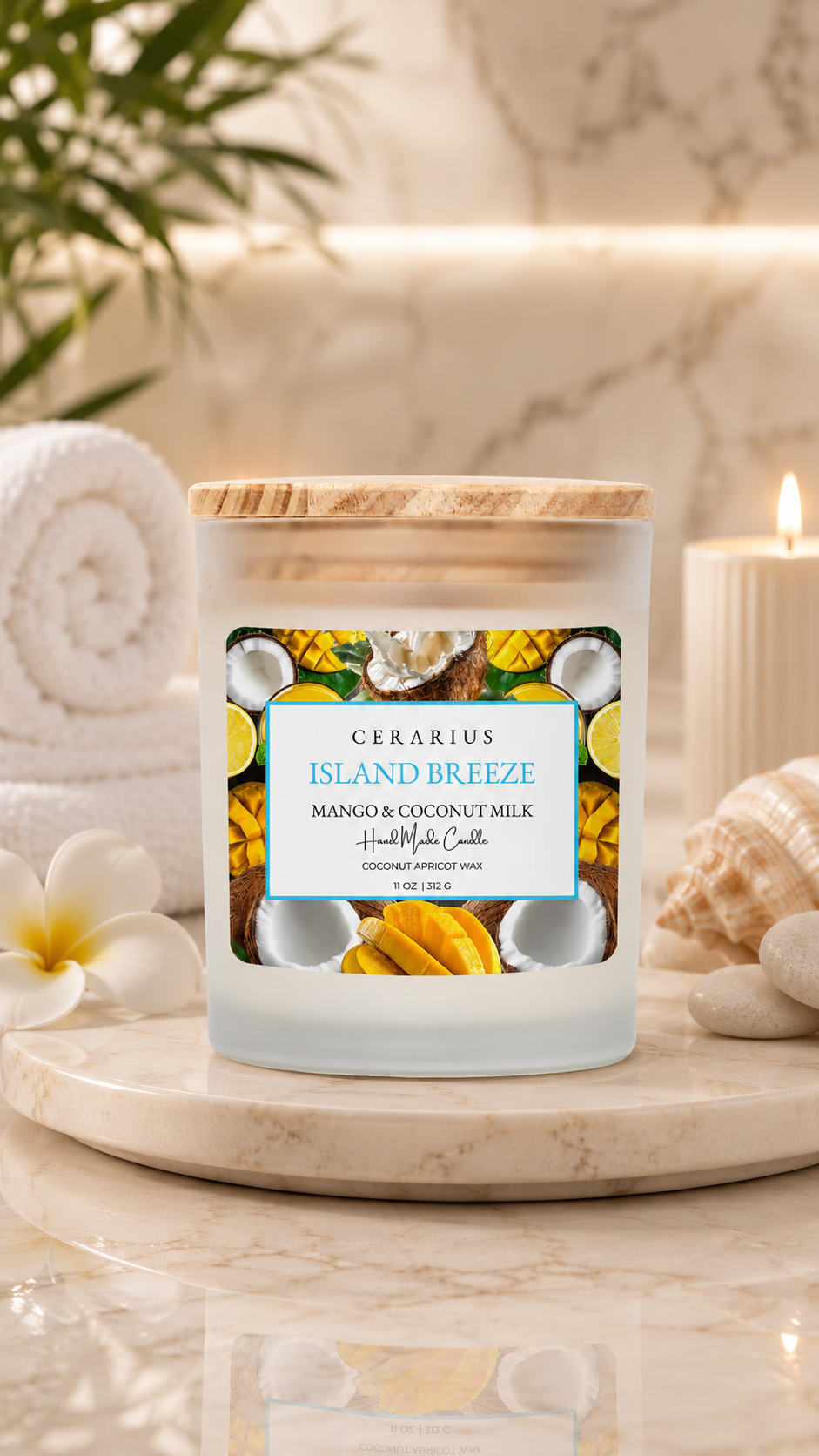 Island Breeze Mango Coconut Candle | Coconut Apricot Wax | Cerarius