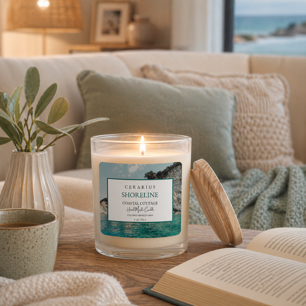 Shoreline Coastal Cottage Candle | Coconut Apricot Wax | Cerarius