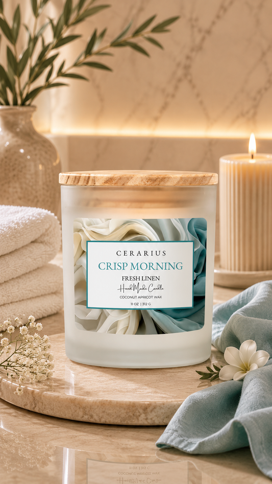 Crisp Morning Fresh Linen Candle | Coconut Apricot Wax | Cerarius