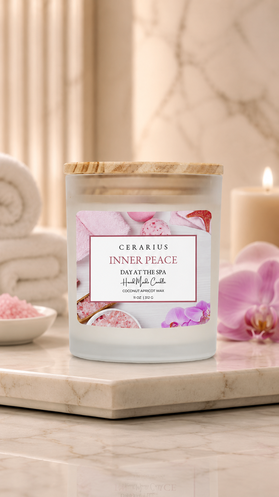 Inner Peace Spa Candle | Coconut Apricot Wax | Cerarius