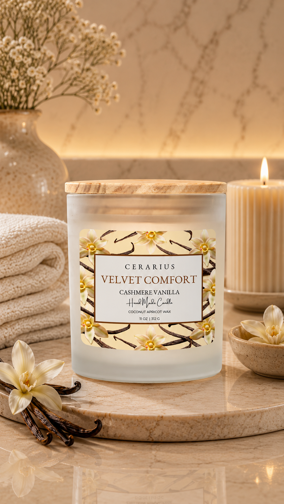 Velvet Comfort Cashmere Vanilla Candle | Coconut Apricot Wax | Cerarius