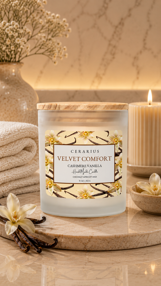 Velvet Comfort Cashmere Vanilla Candle | Coconut Apricot Wax | Cerarius