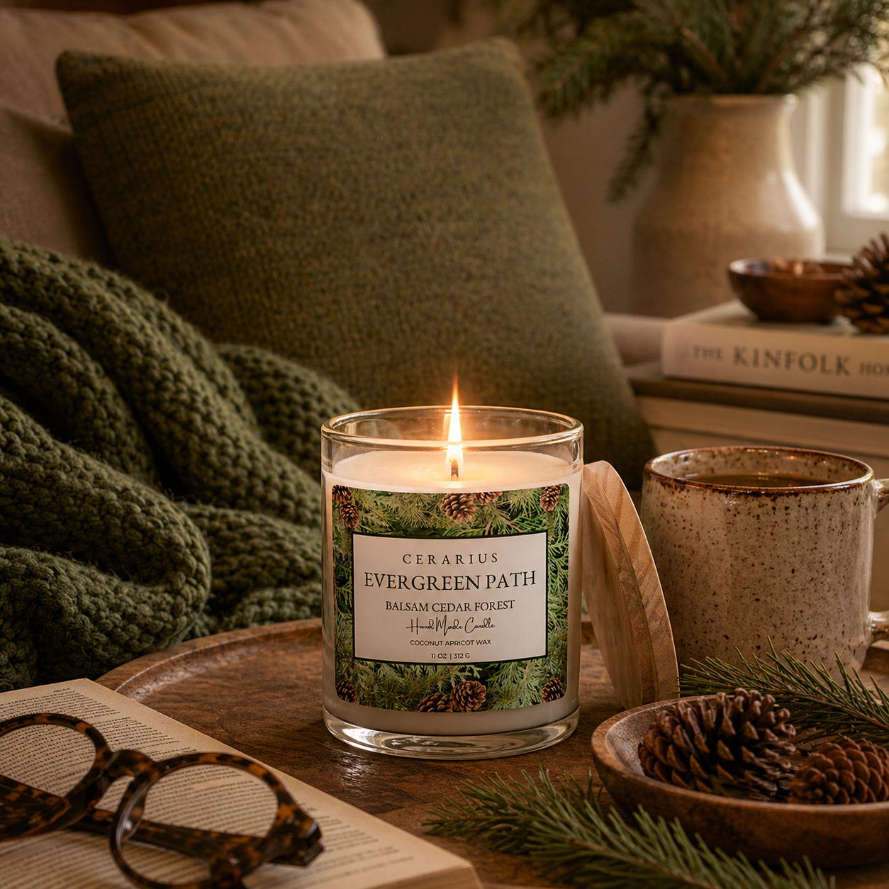 Evergreen Path Balsam Cedar Candle | Coconut Apricot Wax | Cerarius
