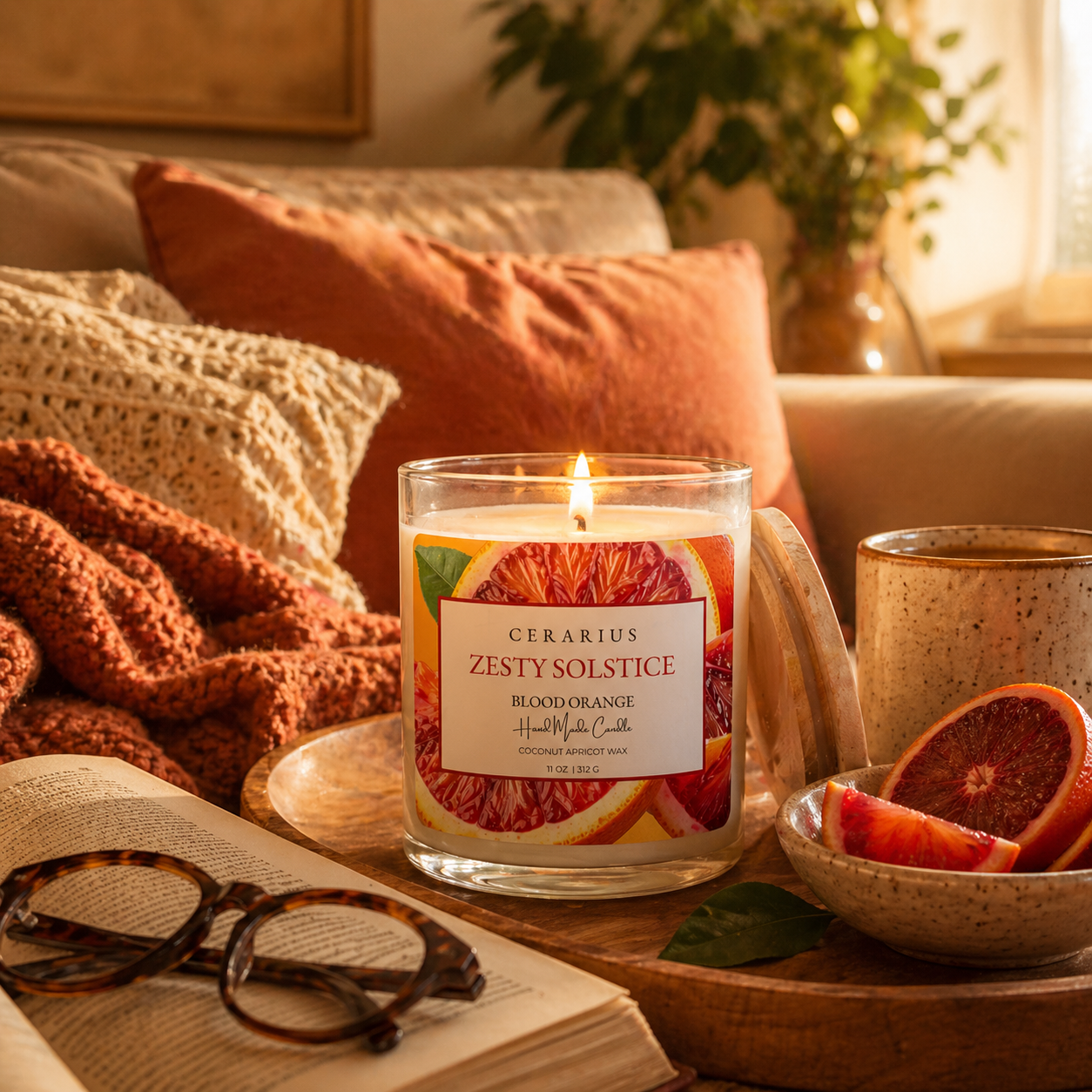 Zesty Solstice Blood Orange Candle | Coconut Apricot Wax | Cerarius