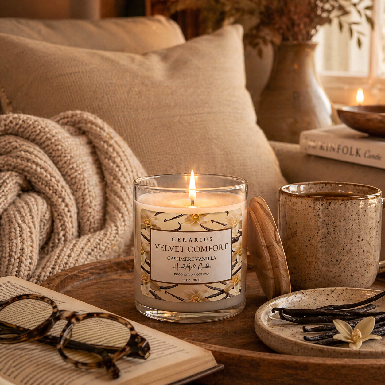 Velvet Comfort Cashmere Vanilla Candle | Coconut Apricot Wax | Cerarius