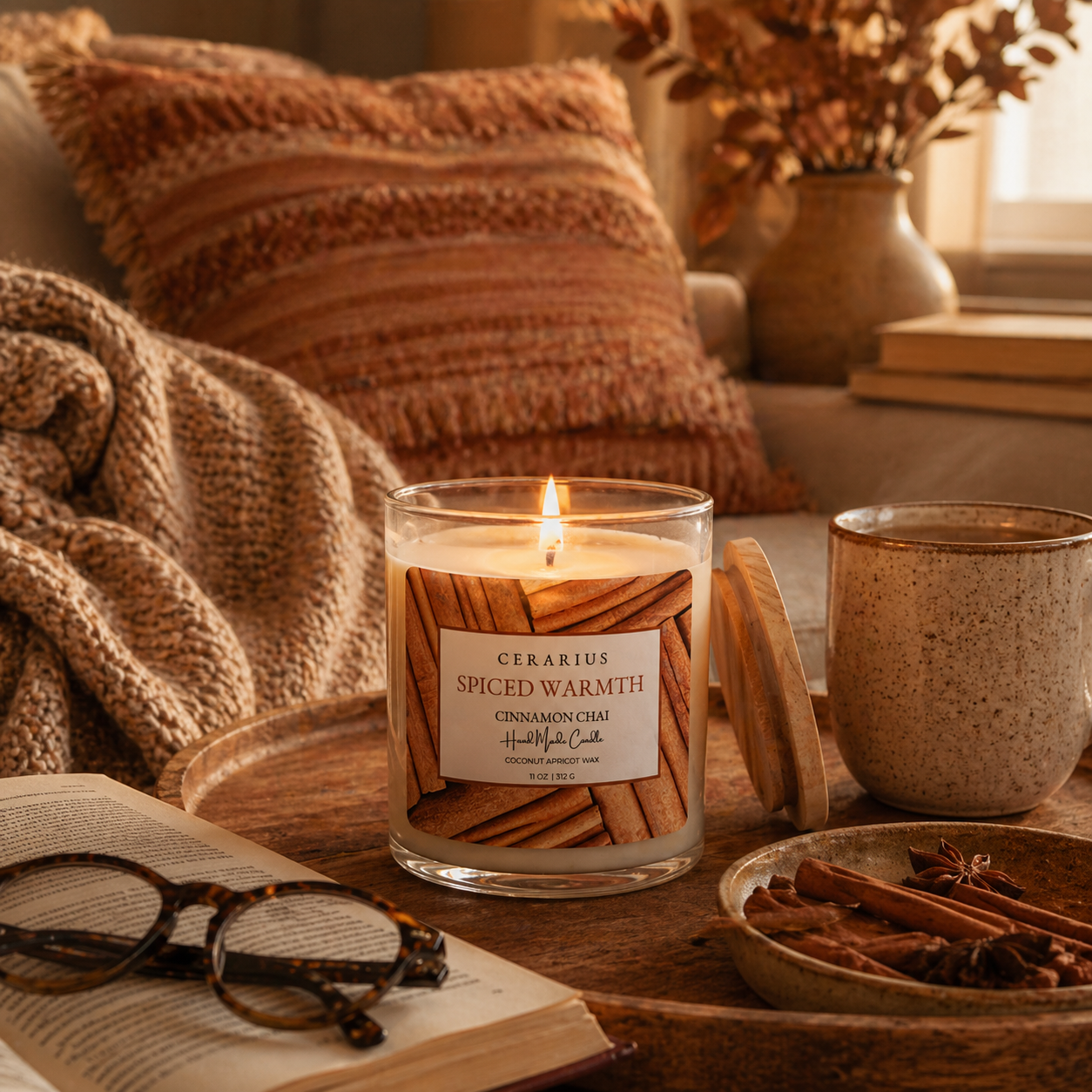 Spiced Warmth Cinnamon Chai Candle | Coconut Apricot Wax | Cerarius