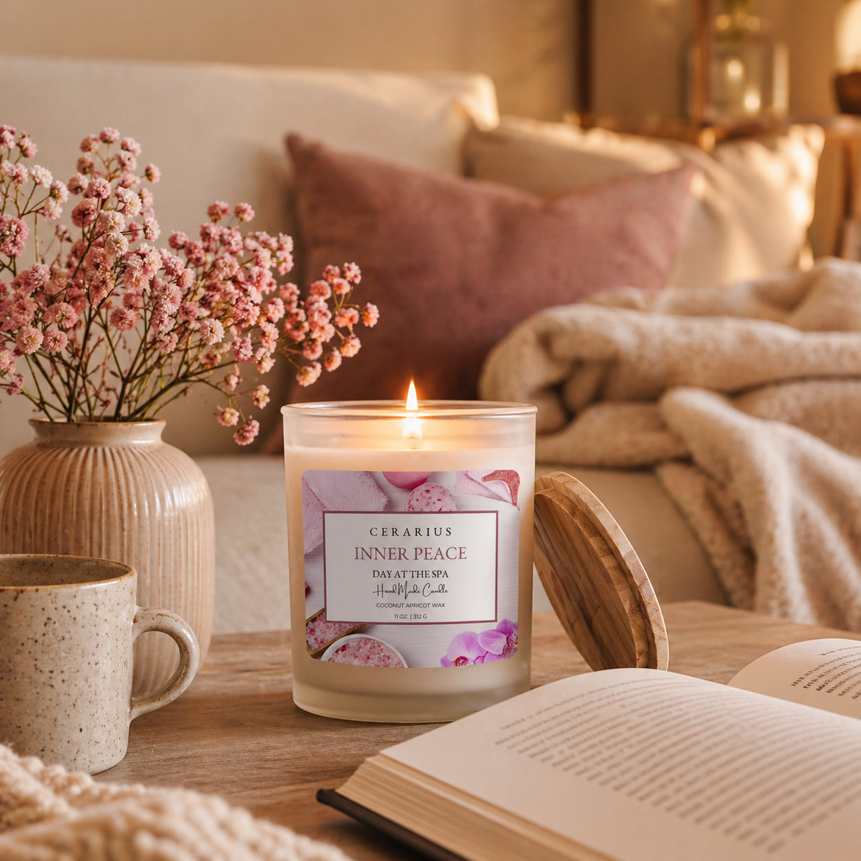 Inner Peace Spa Candle | Coconut Apricot Wax | Cerarius