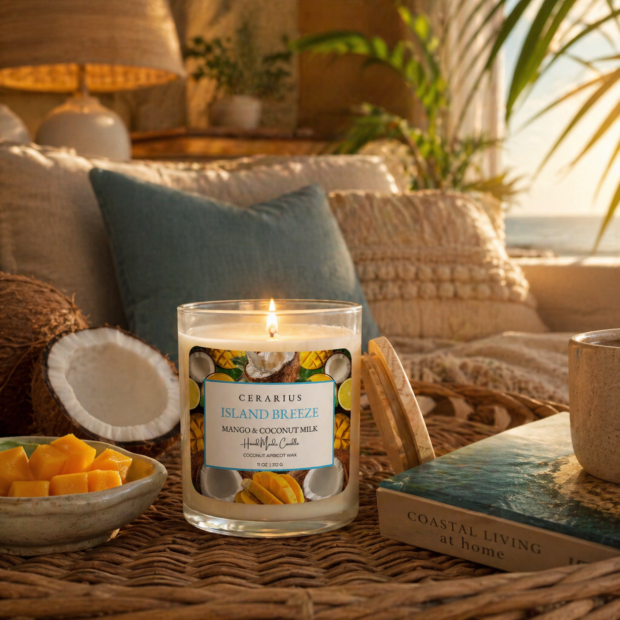 Island Breeze Mango Coconut Candle | Coconut Apricot Wax | Cerarius