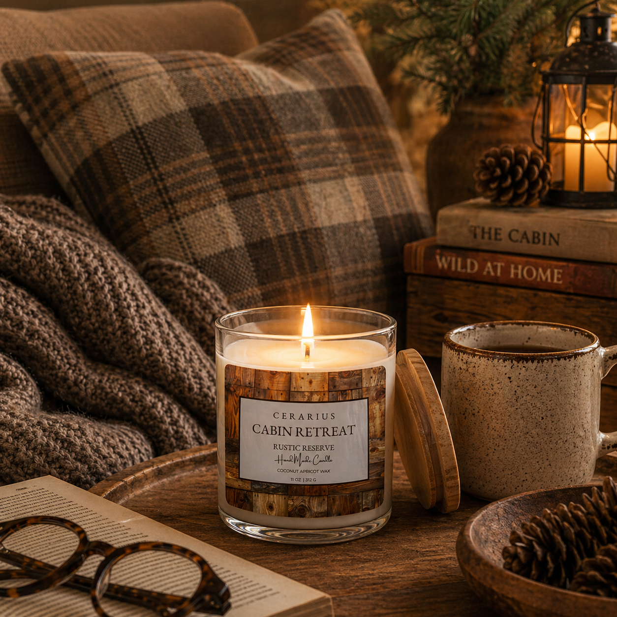 Cabin Retreat Rustic Reserve Candle | Coconut Apricot Wax | Cerarius