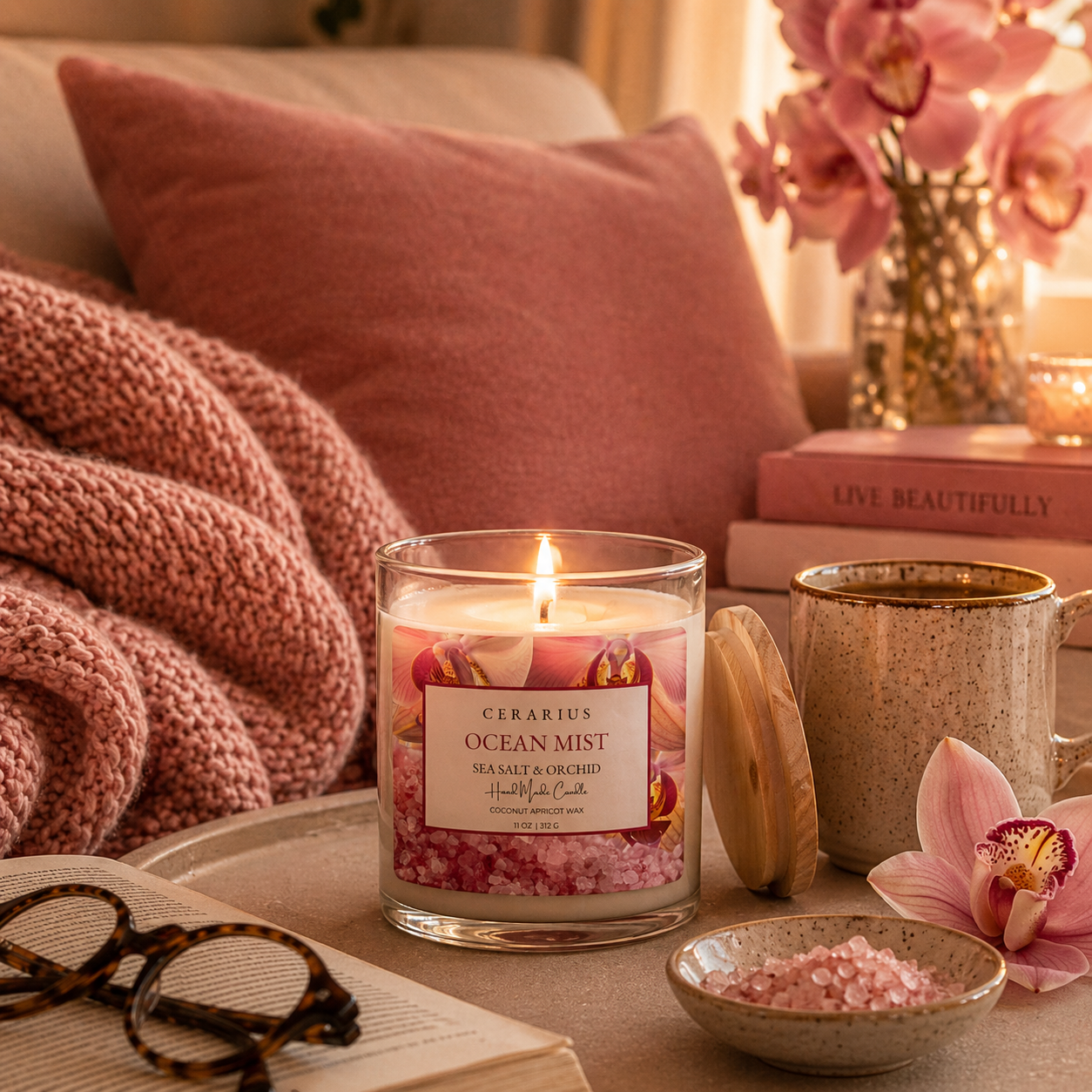 Ocean Mist Sea Salt & Orchid Candle | Coconut Apricot Wax | Cerarius
